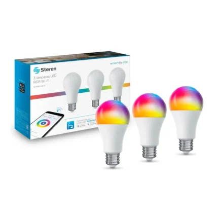 BOMBILLO LED  RGB+W WIFI DE 10W SHOME-120/3 UNIDADES  MULTICOLOR USO CON CELULAR Y ALEXA INTERIOR (240102)
