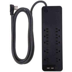PROTECTOR DE PICOS GE 10 TOMAS 3540J 3 USB 2.4 MTS CABLE NEGRO 41357 (400334)