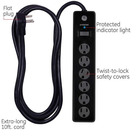 PROTECTOR DE PICOS 6 TOMAS 600J 3MTS CABLE NEGRO 37442 GE (400332 )
