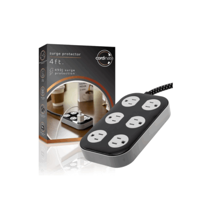 PROTECTOR DE PICOS GE 6 TOMAS 490J ALTA RESISTENCIA 1.2MTS CABLE TEJIDO NEGRO(400340)