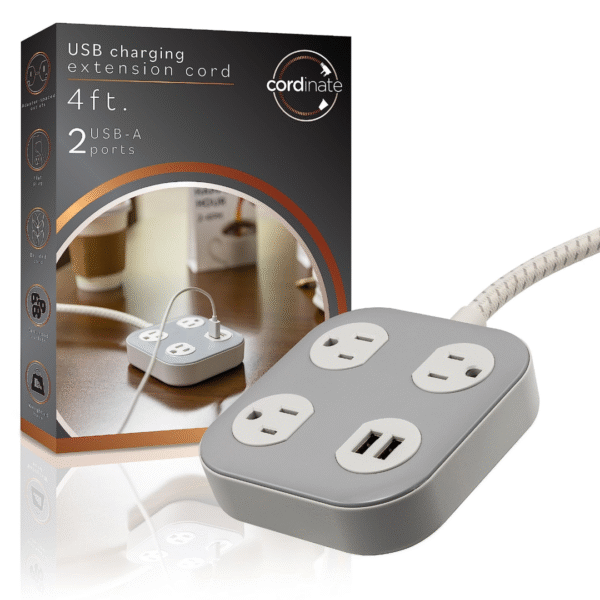REGLETA ELECTRICA 3 TOMAS 2 PUERTOS USB-A 1.21MTS GRIS 78847 CORDINATE (400338)