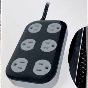 PROTECTOR DE VOLTAJES  GE 6 TOMAS 490J ALTA RESISTENCIA 1.2MTS CABLE TEJIDO NEGRO 78846 CORDINATE 2.4 MTS (400340)