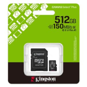 MEMORIA MICRO SD 512GB KINGSTON CLASE 10 UHS-I U3 150 MB/S PARA DISPOSITIVOS Y CAMARAS ANDROID SDCS3/512GB
