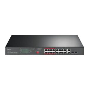SWITCH TP LINK TL-SL1218MP(UN) 16 PUERTOS POE+ 10/100 MBPS / 2 PUERTOS RJ45 GIGABIT / 2 COMBO GIGABIT SFP NO ADMINISTRABLE NEGRO