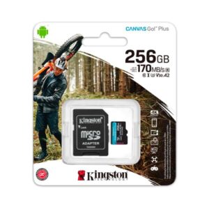MEMORIA MICRO SDXC 256GB KINGSTON CANVAS GO PLUS SDCG3/256GB CLASE 10 170 MB/S 90 MB/S PARA DISPOSITIVOS ANDROID, CÁMARAS DE ACCIÓN, DRONES Y GRABACIÓN DE VIDEO 4K