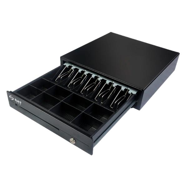 GAVETA DE DINERO PUNTO DE VENTA SAT AMERICA 119X RJ11 5 COMPARTIMENTOS BILLETES 8 MONEDAS APERTURA AUTOMATICA Y LLAVE CAJA 170 X 470 X 480 MM 4070010000033 NEGRO