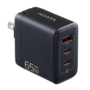 CARGADOR DE PARED ADATA CHARGERU-0653-QCPDBK 65W 2 PUERTOS USB-C Y 1 PUERTO USB-A CARGA RAPIDA NEGRO