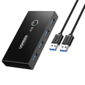 UGREEN SHARING SWITCH 30768 2 ENTRADAS Y 4 SALIDAS USB-A 6 PUERTOS 480MBPS INCLUYE DOS CABLES USB-A 3.0 NEGRO