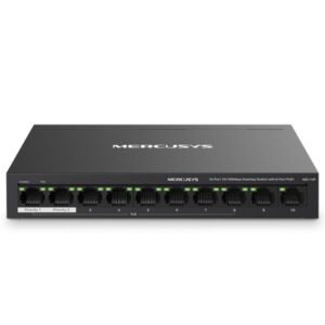 SWITCH MERCUSYS MS110P(UN) 8 PUERTOS POE+ Y 2 PUERTOS FAST ETHERNET 10/100 MBPS NO ADMINISTRABLE NEGRO