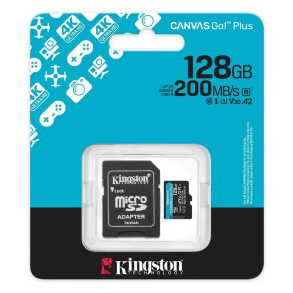 MEMORIA MICRO SDXC 128GB KINGSTON SDCG4/128GB CLASE 10 UHS-I V30 200 MB/S / 100 MB/S IDEAL PARA DRONES Y CÁMARAS DEPORTIVAS