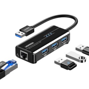 HUB UGREEN 5 EN 1 PUERTOS USB 3.0 / GIGABIT ETHERNET 20265 NEGRO