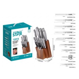 SET DE CUCHILLOS WINNING STAR ST-7807-15 15 PIEZAS DJ-1627-WST-38783 PLATEADO