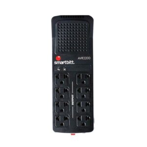 REGULADOR DE VOLTAJE SMARTBITT SBAVR2200 2200VA 1100W 8 TOMAS 95?148 VCA AVR PROTECCIÓN RJ11 LED NEGRO