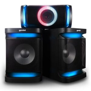Gemini GSYS-4800 sistema de sonido estéreo para el hogar, doble subwoofer de 12", Bluetooth e iluminación LED (180341)